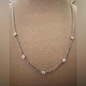 Designer JCM Silver Station Necklace with Crystal Accents 18”